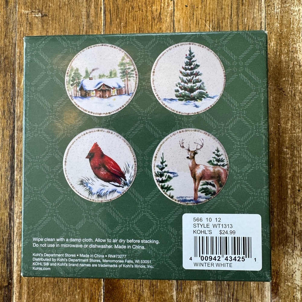 NWT-St. Nicholas Square Winter/Holiday 4 pc. Ceramic Coaster Set - Picture 4 of 4
